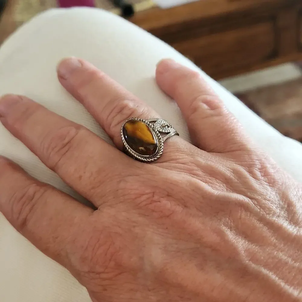 Authentic vintage Lithuanian amber ring size 9 Silvertone Setting